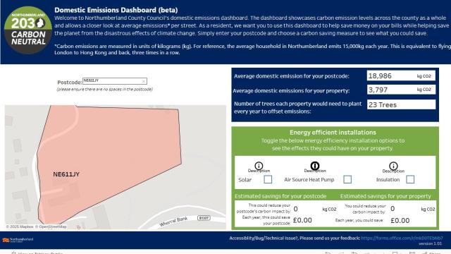 Screenshot of the Domestic emissions Dashboard